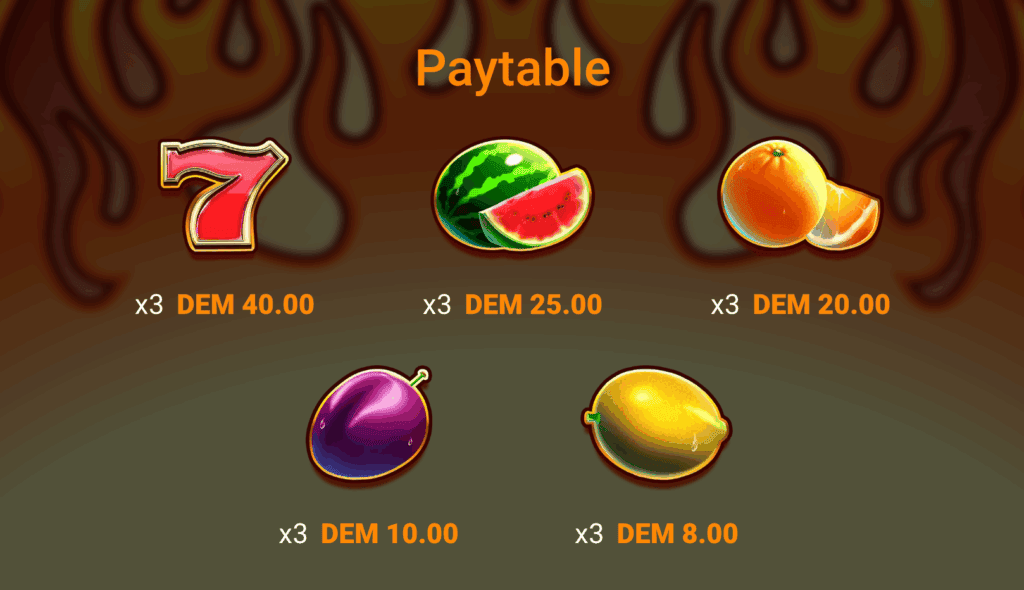 Hot Fruits on Fire Mancala Gaming tabela de pagamento